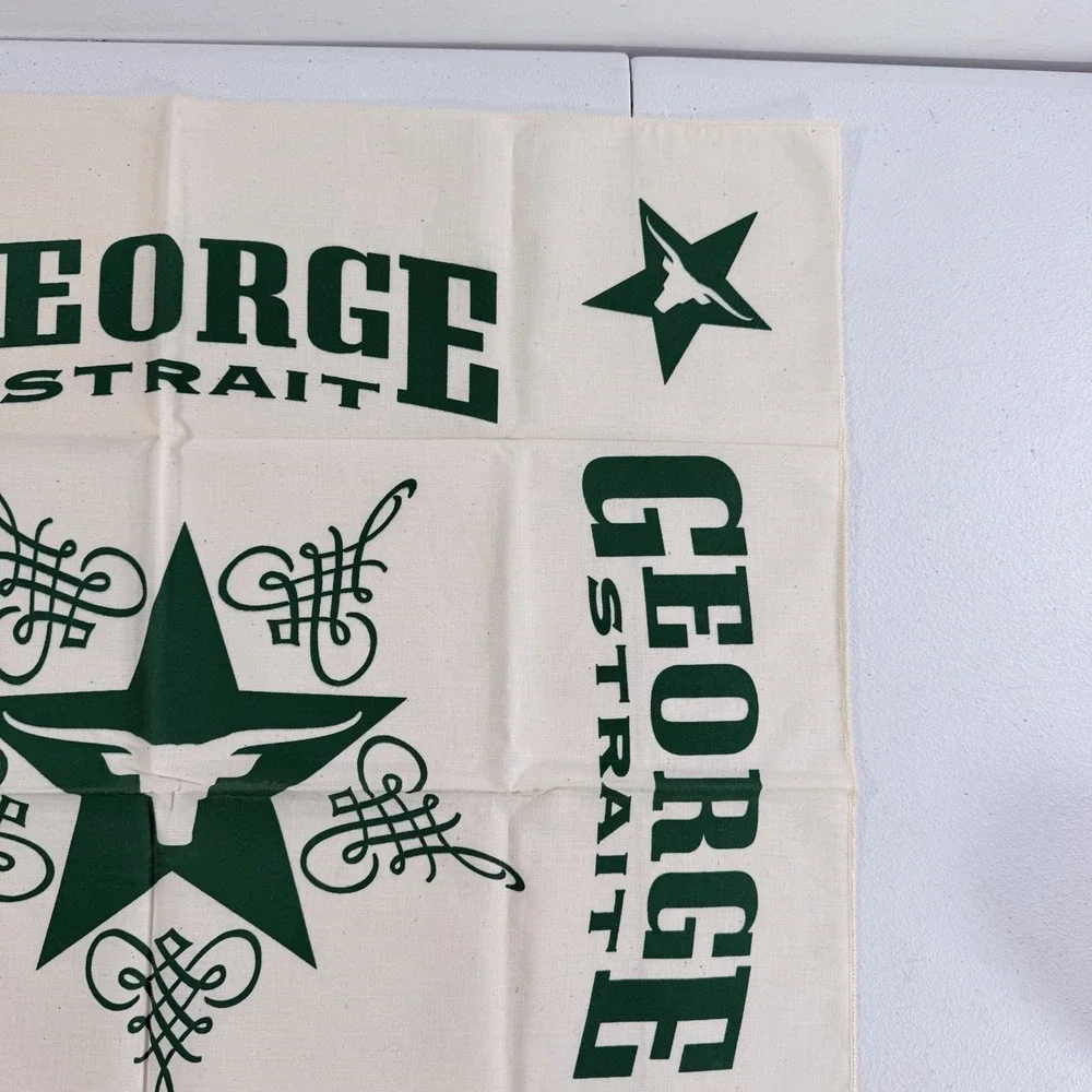 George Strait Country Music Texas Longhorn Beige Green Bandana Scarf 22